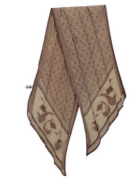 Vintage MARY QUANT Pointed Scarf Fleur De Lis Geometric Brown Cream 47x10 in